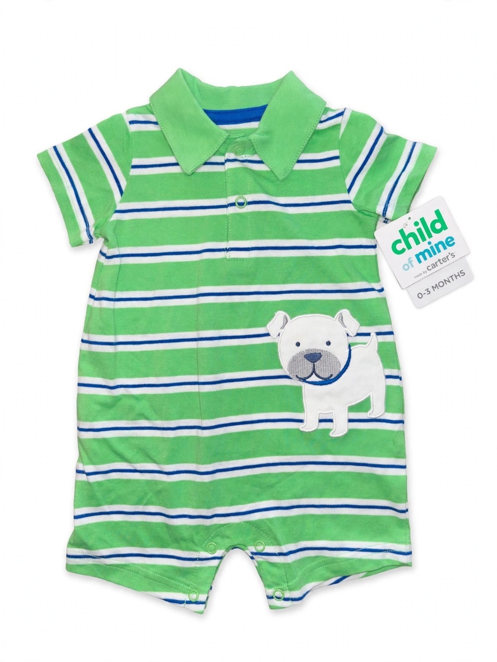 Carter's Green and White Striped Polo Puppy Romper